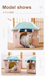 Cozy Enclosed Cat & Puppy Bed – Warm Winter Pet House
