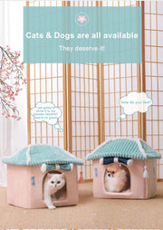 Cozy Enclosed Cat & Puppy Bed – Warm Winter Pet House