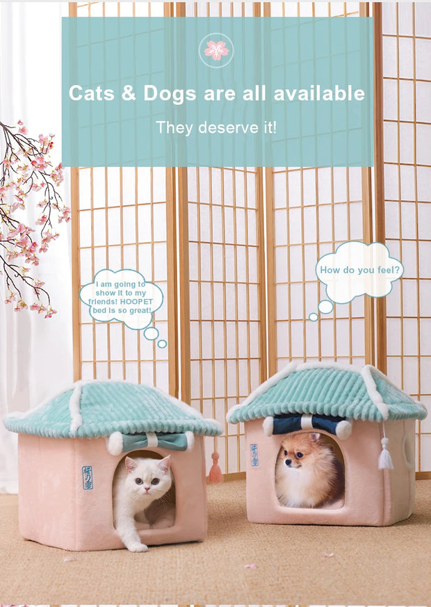 Cozy Enclosed Cat & Puppy Bed – Warm Winter Pet House