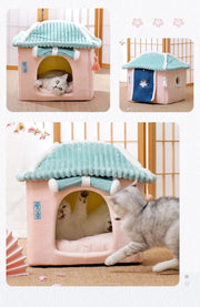 Cozy Enclosed Cat & Puppy Bed – Warm Winter Pet House
