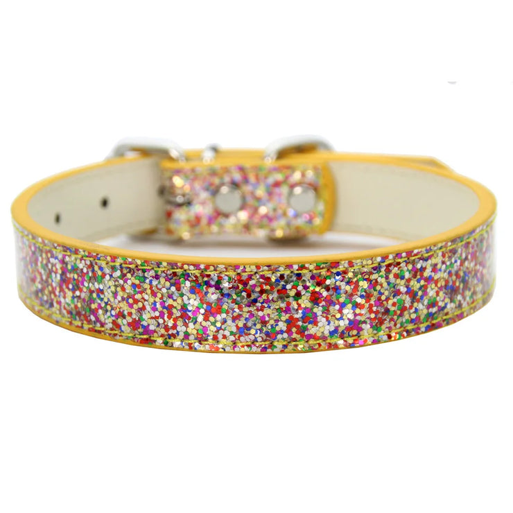 Bling Adjustable Leather Collar – Shiny Pet Collar for Small & Medium Cats & Dogs