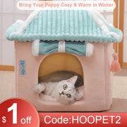 Cozy Enclosed Cat & Puppy Bed – Warm Winter Pet House