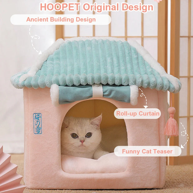 Cozy Enclosed Cat & Puppy Bed – Warm Winter Pet House