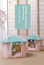 Cozy Enclosed Cat & Puppy Bed – Warm Winter Pet House