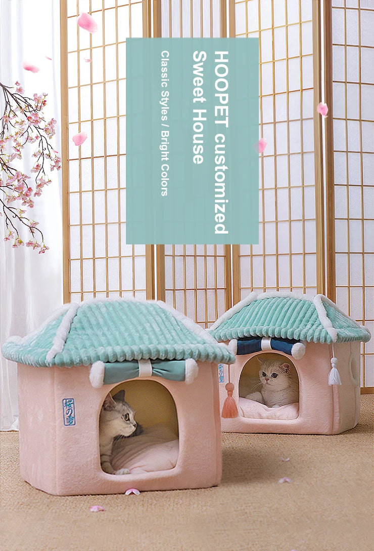 Cozy Enclosed Cat & Puppy Bed – Warm Winter Pet House