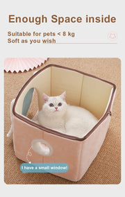 Cozy Enclosed Cat & Puppy Bed – Warm Winter Pet House