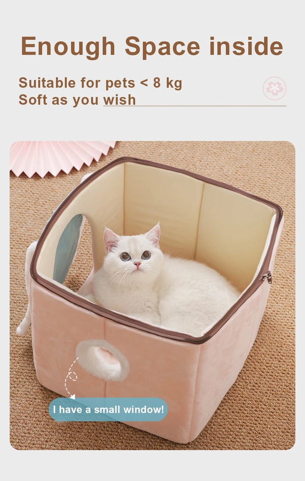 Cozy Enclosed Cat & Puppy Bed – Warm Winter Pet House