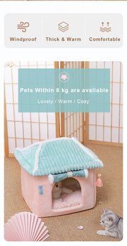 Cozy Enclosed Cat & Puppy Bed – Warm Winter Pet House