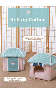 Cozy Enclosed Cat & Puppy Bed – Warm Winter Pet House