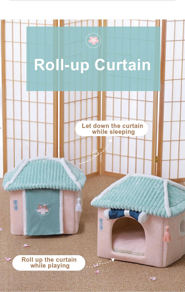 Cozy Enclosed Cat & Puppy Bed – Warm Winter Pet House