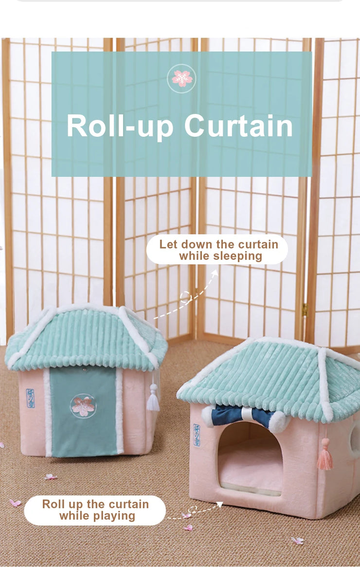 Cozy Enclosed Cat & Puppy Bed – Warm Winter Pet House