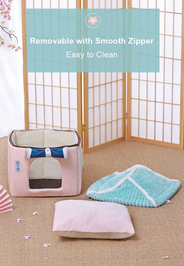 Cozy Enclosed Cat & Puppy Bed – Warm Winter Pet House