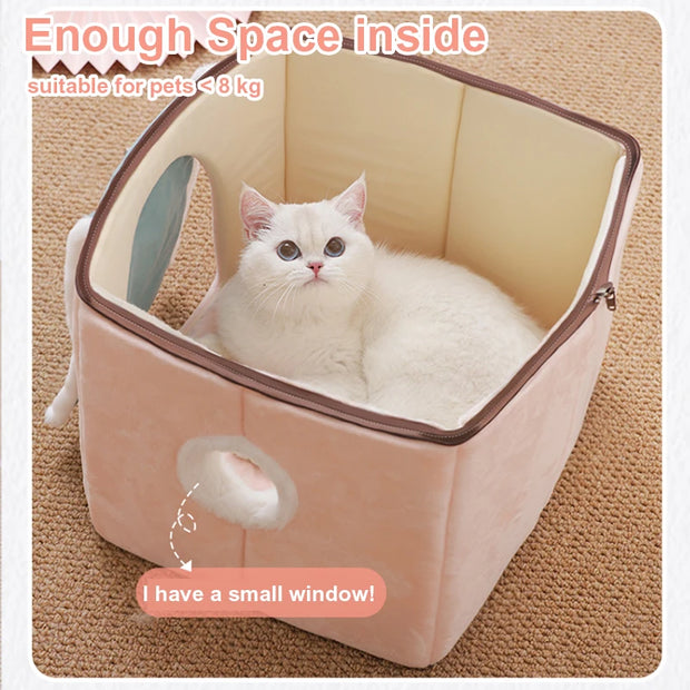 Cozy Enclosed Cat & Puppy Bed – Warm Winter Pet House