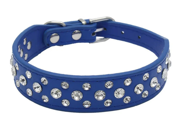 Adjustable Rhinestone Pet Collar – PU Leather for Cats & Small Dogs