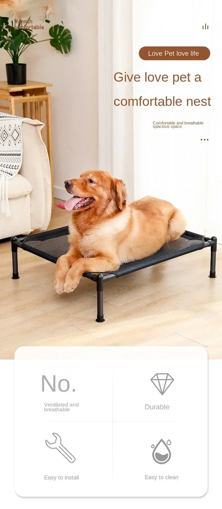 Elevated Portable Pet Bed – Foldable & Washable Cat & Dog Cot