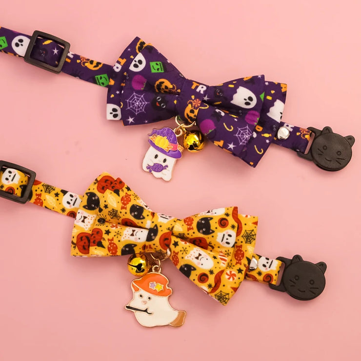 Halloween Pet Collars – Detachable Bow & Holiday Print for Cats & Dogs