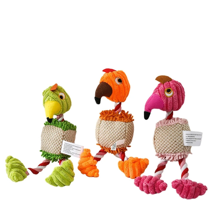 Plush Bird-Shaped Dog Toy – Squeaky Chew & Interactive Rope for Pets