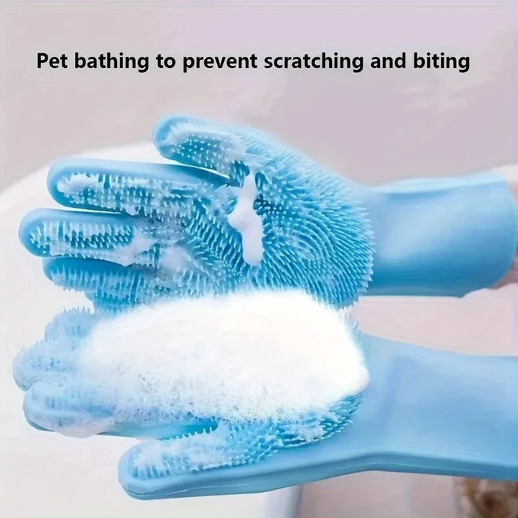 Silicone Pet Bathing & Hair Removal Gloves – For Cats & Dogs