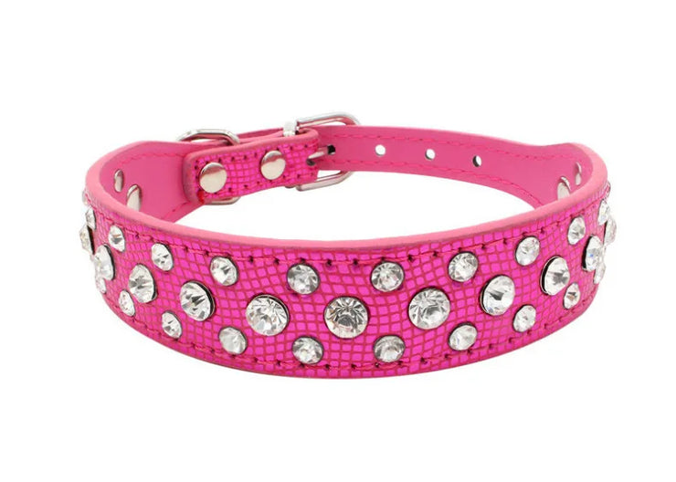 Adjustable Rhinestone Pet Collar – PU Leather for Cats & Small Dogs