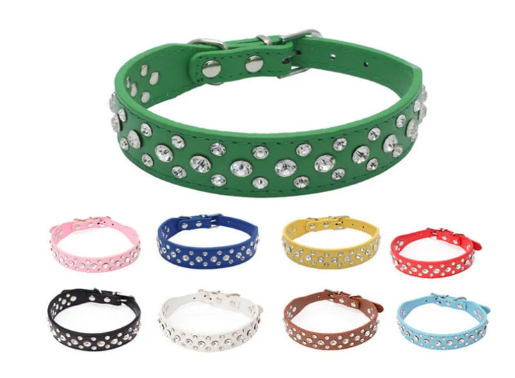 Adjustable Rhinestone Pet Collar – PU Leather for Cats & Small Dogs