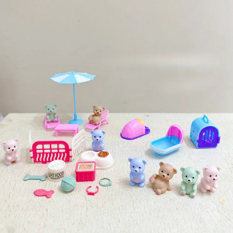 Children’s Playhouse Pet & Teddy Bear Toy Set – Family Scene Play Gift