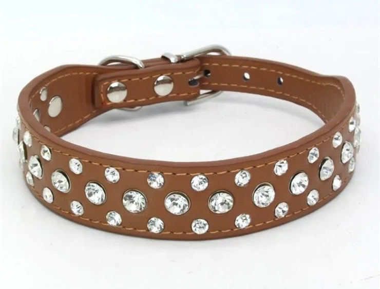 Adjustable Rhinestone Pet Collar – PU Leather for Cats & Small Dogs