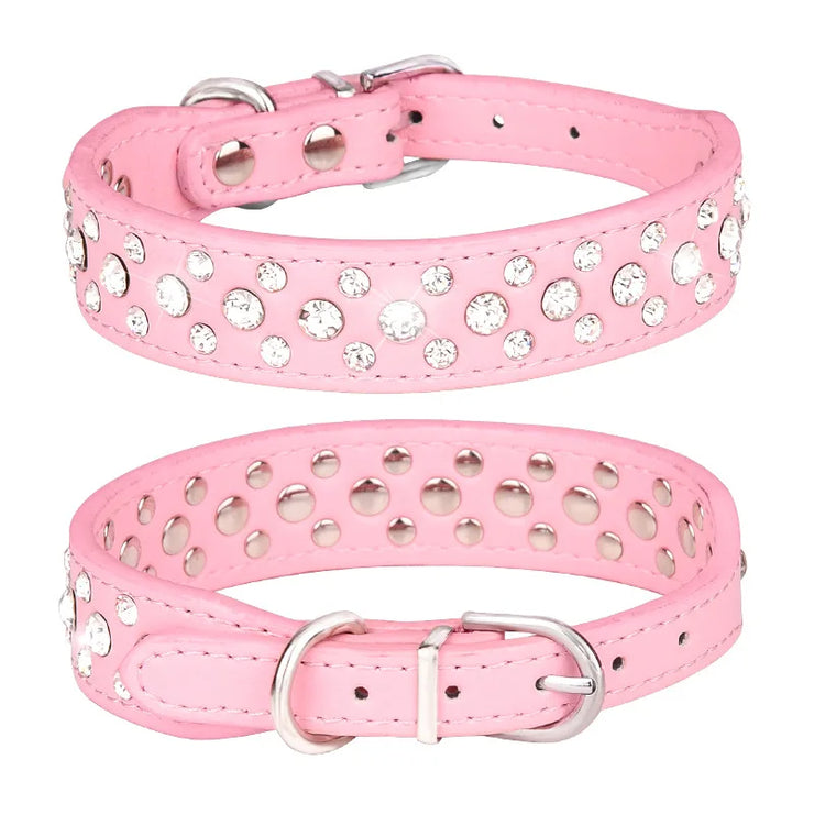 Adjustable Rhinestone Pet Collar – PU Leather for Cats & Small Dogs