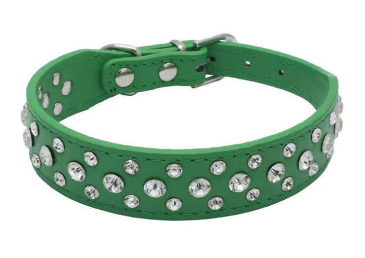 Adjustable Rhinestone Pet Collar – PU Leather for Cats & Small Dogs