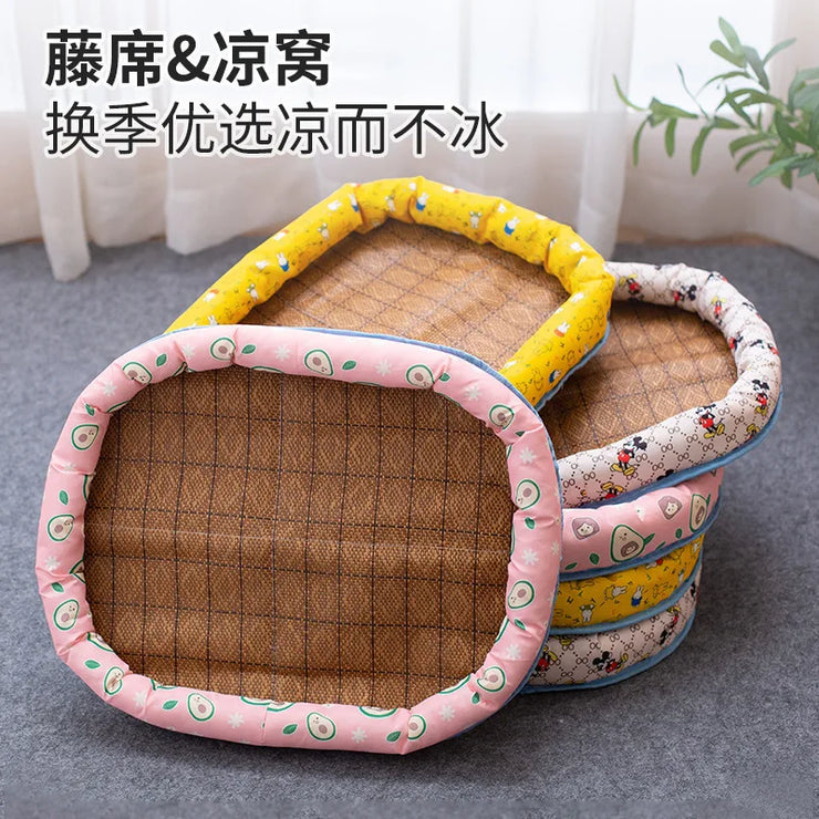 Summer Rattan Pet Bed Mat – All-Season Cat & Dog Pad