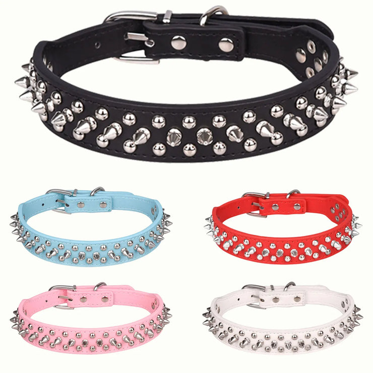 Adjustable PU Leather Dog Collar – Anti-Bite with Rust-Resistant Rivets