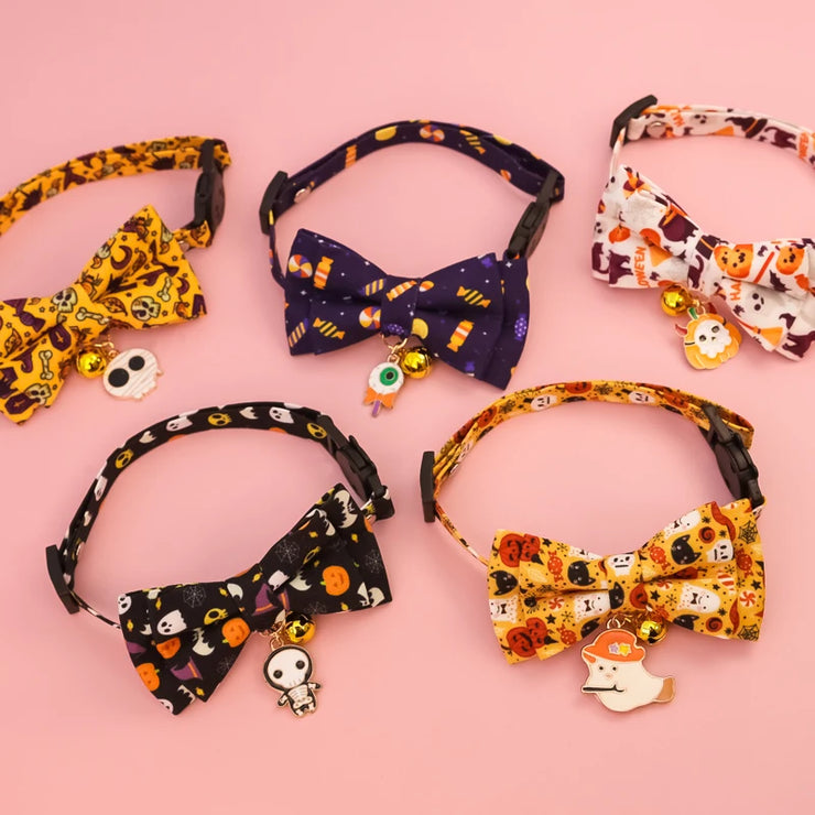 Halloween Pet Collars – Detachable Bow & Holiday Print for Cats & Dogs