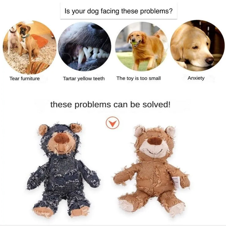 Plush Teddy Bear Dog Toy – Interactive Chew & Squeak for Teeth Cleaning