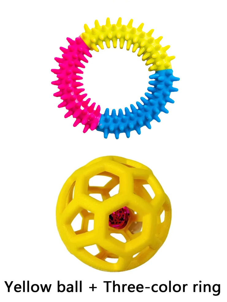 2-in-1 Dog Chew Toy Set – Bell Ball & Tri-Color Molar Ring