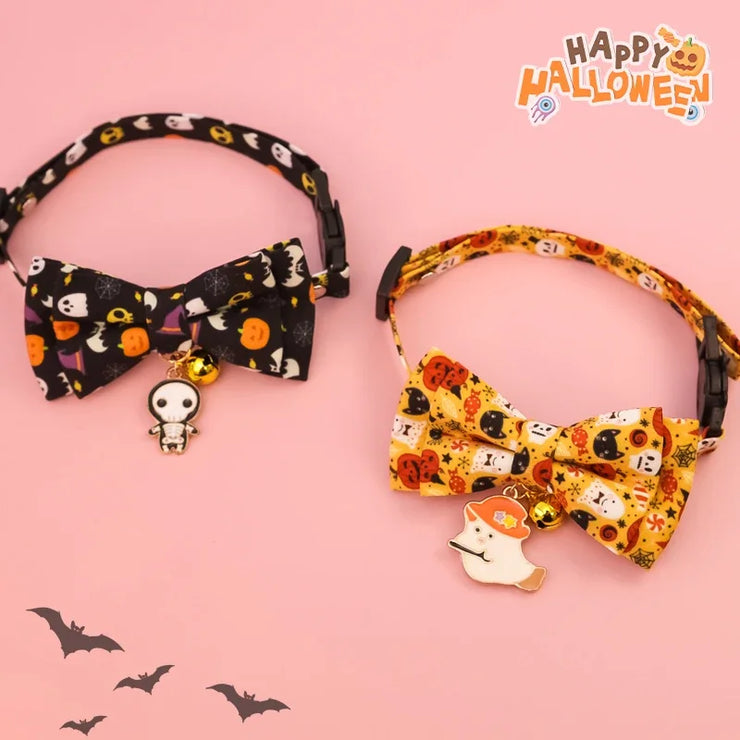 Halloween Pet Collars – Detachable Bow & Holiday Print for Cats & Dogs