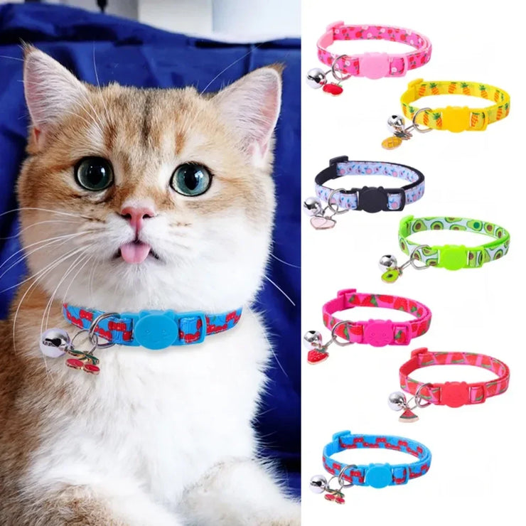 Adjustable Cat & Puppy Collar with Bell – Printed Fashion Pet Accessory