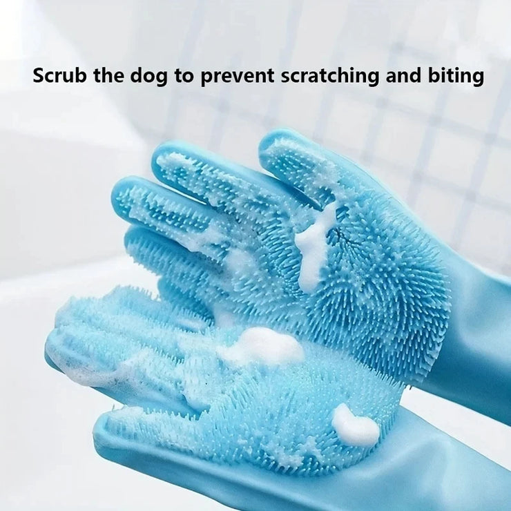 Silicone Pet Bathing & Hair Removal Gloves – For Cats & Dogs