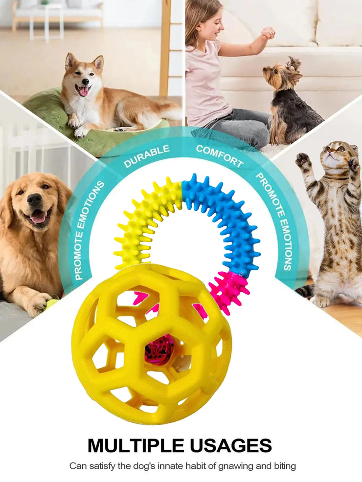 2-in-1 Dog Chew Toy Set – Bell Ball & Tri-Color Molar Ring
