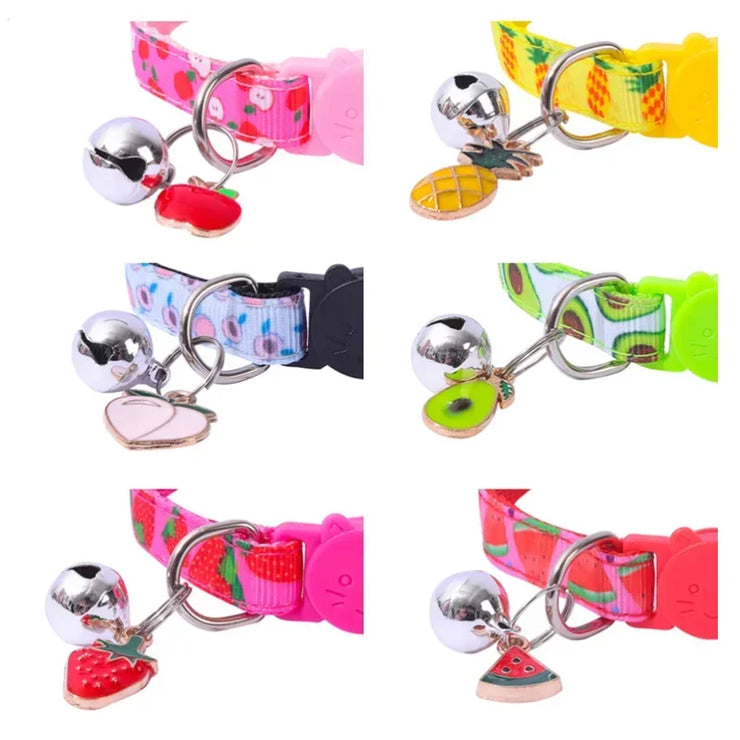 Adjustable Cat & Puppy Collar with Bell – Printed Fashion Pet Accessory