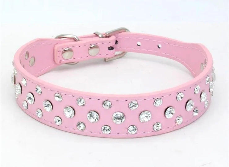 Adjustable Rhinestone Pet Collar – PU Leather for Cats & Small Dogs