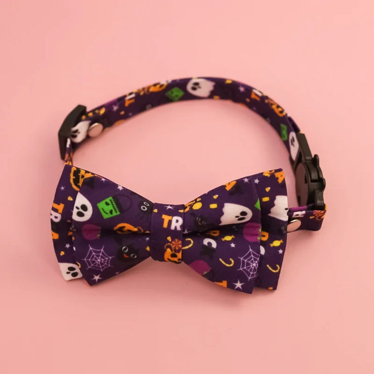 Halloween Pet Collars – Detachable Bow & Holiday Print for Cats & Dogs