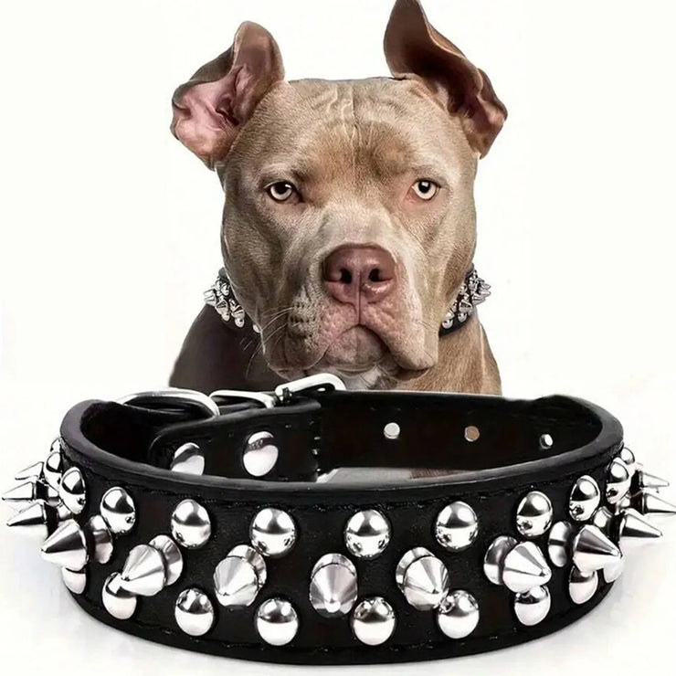 Adjustable PU Leather Dog Collar – Anti-Bite with Rust-Resistant Rivets