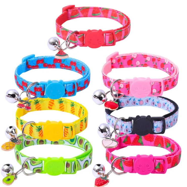 Adjustable Cat & Puppy Collar with Bell – Printed Fashion Pet Accessory
