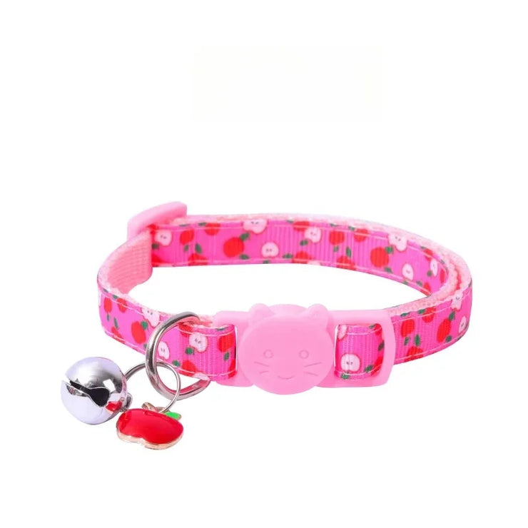Adjustable Cat & Puppy Collar with Bell – Printed Fashion Pet Accessory