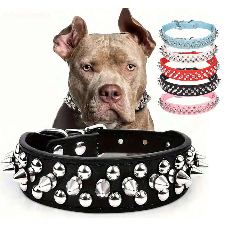Adjustable PU Leather Dog Collar – Anti-Bite with Rust-Resistant Rivets