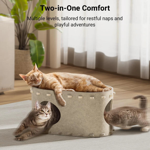 Cat Tunnel Bed with Scratching Board – Double-Layer Pet House & Sofa