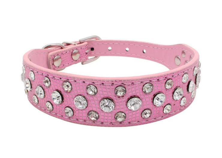 Adjustable Rhinestone Pet Collar – PU Leather for Cats & Small Dogs