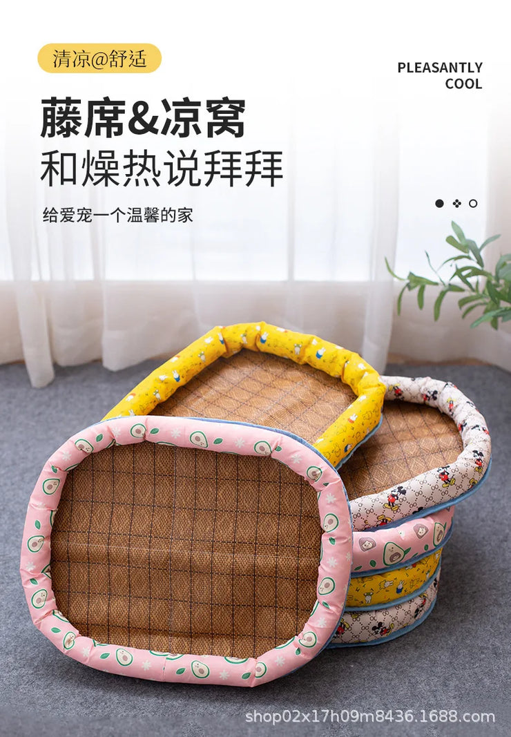 Summer Rattan Pet Bed Mat – All-Season Cat & Dog Pad