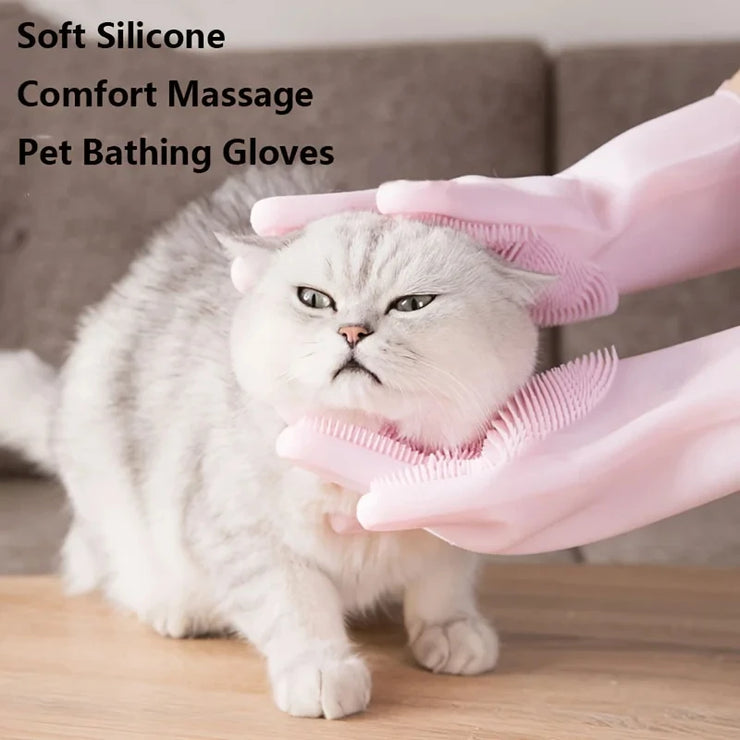 Silicone Pet Bathing & Hair Removal Gloves – For Cats & Dogs