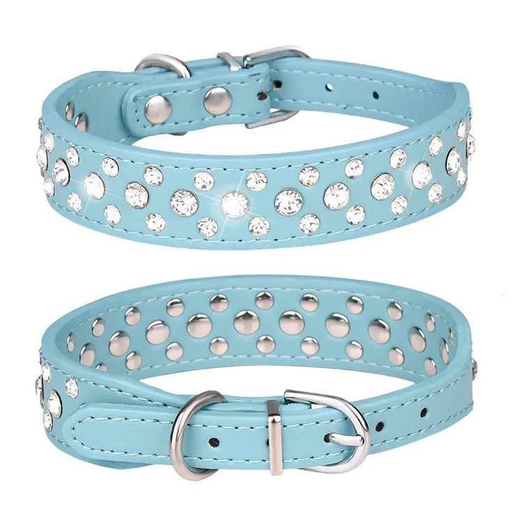 Adjustable Rhinestone Pet Collar – PU Leather for Cats & Small Dogs