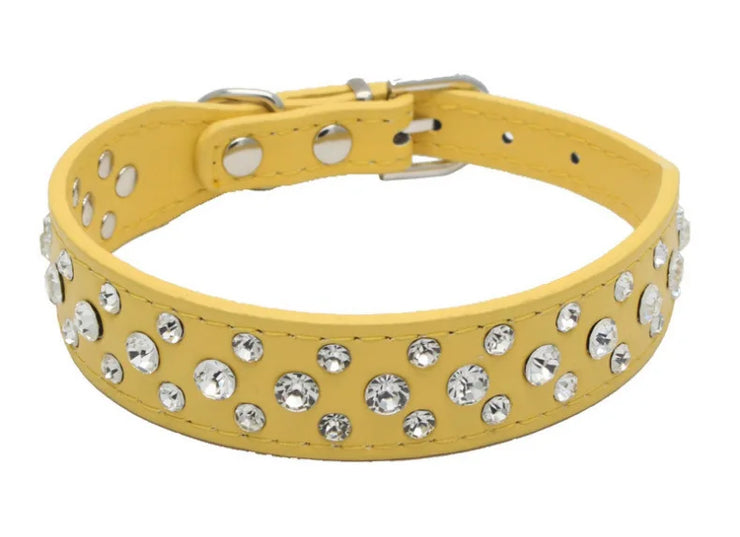 Adjustable Rhinestone Pet Collar – PU Leather for Cats & Small Dogs